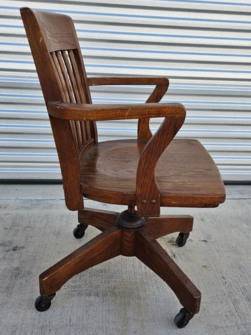 Antique Quartersawn Oak Wood Banker Lawyer Swivel/Rolling Office Arm Chair Cover