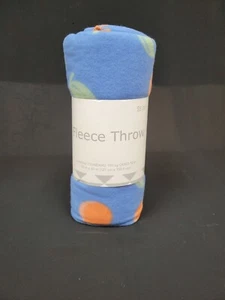 Oeko Tex Fleece Throw 50"x60" inches, Blue w/orange cherries - Picture 1 of 6
