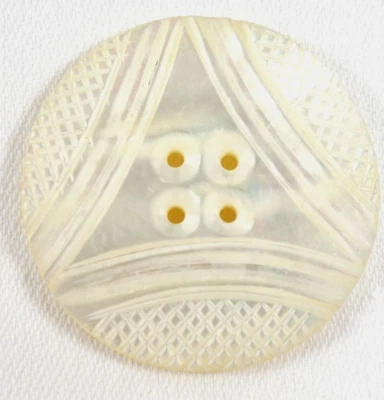 Vintage Carved MOP Shell 4-Hole Sew-Through Button 1 1/2" - Image 1 of 3