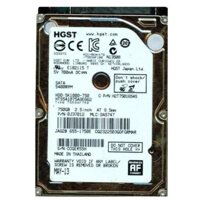 Original HGST 750GB HTS541075A9E662 5400RPM SATA 2.5" Laptop HDD Hard Disk Drive - Image 1 of 4