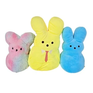 Peeps Bunny Plush Lot Yellow Tie dye Blue Pastel Stuffed Animal Toys Squeaks - Picture 1 of 12