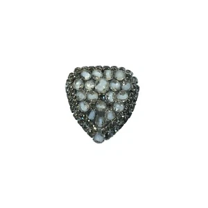 Vintage Givre Glass heart brooch, unique clear white and gray glass stones heart - Picture 1 of 15