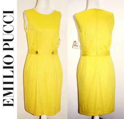 EMILIO PUCCI wool jersey pleated waist sheath dress yellow sz US 4-6/IT 40 $1755 - Image 1 of 4