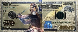 24k Gold Plated Anakin Skywalker Collectible Novelty Star Wars Banknote - Picture 1 of 2
