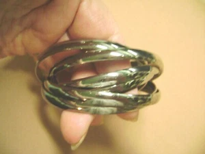NEW OLD STOCK- 6 MULTI  LAYERED DARK SILVER TONE BANGLE BRACELET - Picture 1 of 4
