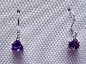 Amethyst Earrings 6x6mm Faceted Trillions Dangles /Sterling Silver Ear Wire - Picture 1 of 2