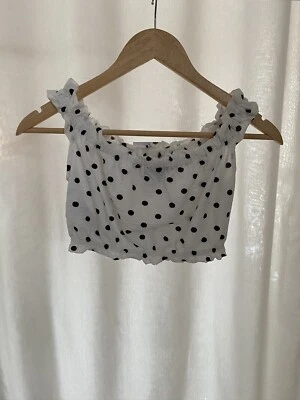 New Black & White Polka Dot Off Shoulder Crop Top From Topshop Size UK4 BNWT - Image 1 of 4