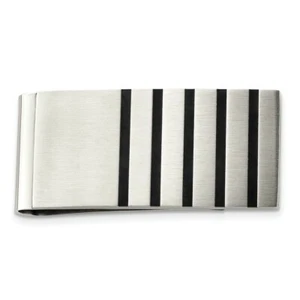 Stainless Steel Brushed Black Rubber Accents Money Clip - Picture 1 of 4