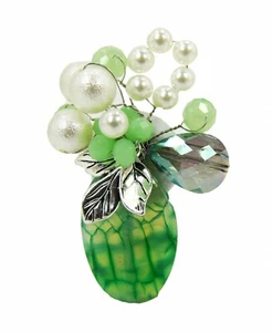 Broche prendedor flor piedra genuina verde con perlas y cuentas de vidrio - NUEVO - Imagen 1 de 9