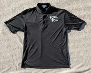 Men Featherlite Performance Golf Black Logo 3 Button Polo- L - Picture 1 of 6