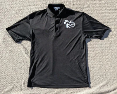 Men Featherlite Performance Golf Black Logo 3 Button Polo- L - Image 1 of 4