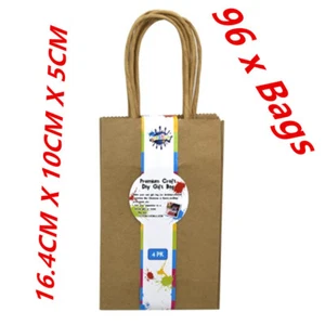 96 X MINI SMALL CRAFT DIY BROWN GIFT BAGS WITH HANDLE - PARTY, GIFT, WRAP A - Picture 1 of 1