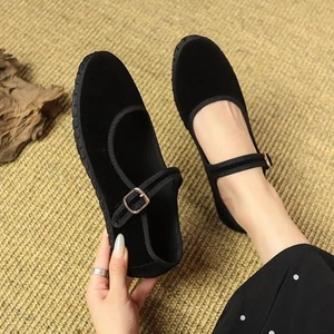 Velvet Mary Jane Shoes Hand Stitch Casual Streetwear Ballet Flats Pumps Loafers - Picture 1 of 14