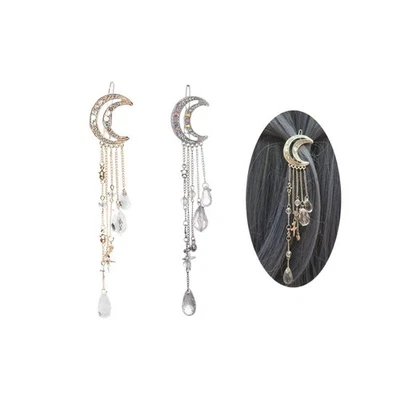 Paquete de 2 pinzas para el cabello románticas con diamantes de imitación media luna estrella, cuentas de cristal... Foto 1 de 4