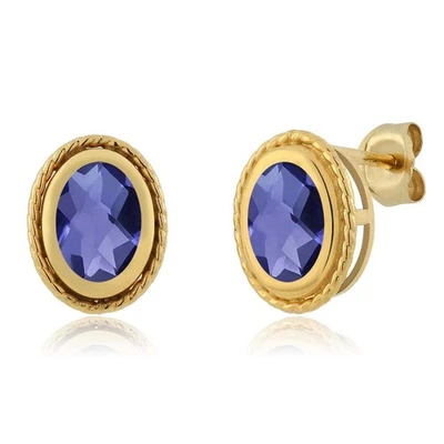 1.30 Ct   Shape Blue Iolite 18K Yellow Gold Plated Silver Silver Stud Earrings - Image 1 of 2