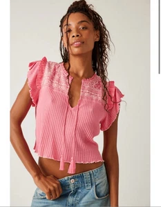 Free People Rosa und Weiß Sarafina Quaste Top Größe Medium Neu - Bild 1 von 5
