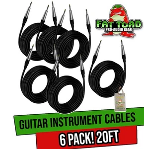 Guitar Cords (6 Pack) Instrument Cable FAT TOAD | 20FT Wires 1/4 Inch Gold Tip - Picture 1 of 14
