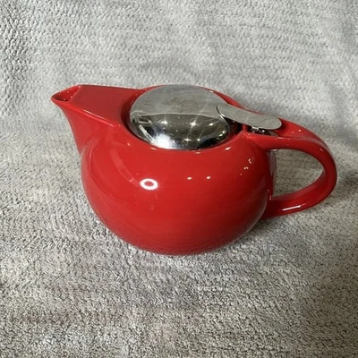 Teavana Porcelain Red Tea Kettle Personal Size~Attached Metal Lid with strainer - Image 1 of 4