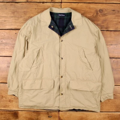 Vintage Nautica Windbreaker Jacket L 90s Reversible Beige - Image 1 of 4