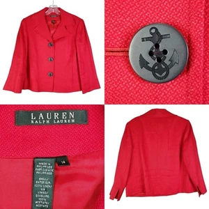 Polo Ralph Lauren Blazer Womens 100% Linen Red Size 14 Nautical Buttons Crop - Picture 1 of 8