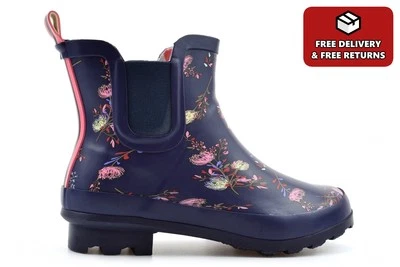 STORMWELLS Womens Ankle High Wellington Boots Ladies Low Heel Wellies Waterproof Floral