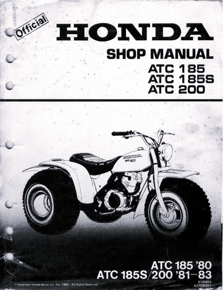 1980-1983 Honda ATC185 ATC185S ATC200 Service Shop Repair Printed Paper Manual - Изображение 1 из 4