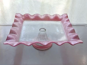 Ruffled Raspberry Glass Footed 11 1/2" Cake Stand Plate by Ellssi Events - Picture 1 of 8