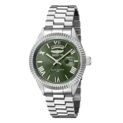 Invicta Specialty Quartz Green Dial Mens Watch Silver Tone Day/Date SS 43936 - Image 1 of 4
