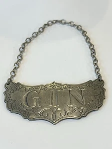 Vintage Stieff Pewter Gin Bottle Chained Tag 2.75” X 1.25” Historic Newport Line - Picture 1 of 5