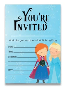 FROZEN BIRTHDAY PARTY INVITATIONS DISNEY PRINCESS ANNA AND ELSA CHILDREN GIRLS  - Picture 1 of 3