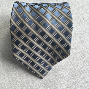 Joseph & Feiss International Mens Silk Necktie Blue Gold Striped 3.75W Business - Picture 1 of 2