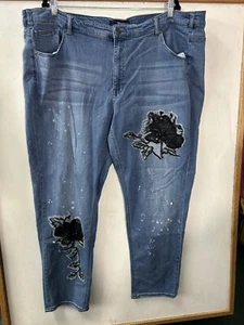 Denim 24/7 Jeans Womens Sz 26W Blue Dark Wash High Rise Skinny Jeans Embellished - Picture 1 of 16