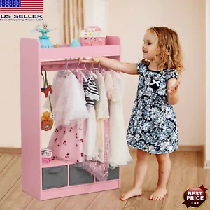 Clothes Closet Organizer Rack Kids Armoire Costume Rack Open Hanging with Mirror - Picture 1 of 16