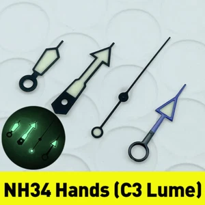 NH34A GMT Watch Hands with Super C3 Lume Matte Black Silver SKX watch mods - Picture 1 of 13