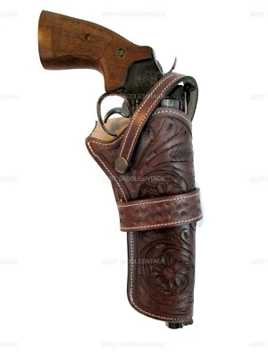 Leather Holster Long Barrel Revolver Uni Fit Tooled S&W Heritage Taurus Colt - Image 1 of 4