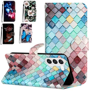 Pattern PU Leather Flip Wallet Case Phone Cover for Samsung S10 S20 Plus S9 S8 - Picture 1 of 22