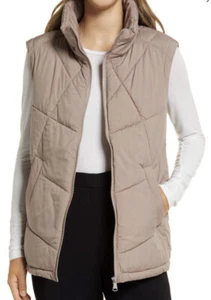 NWT Nordstrom STAND COLLAR PUFFER VEST IN TAN ICED COFFEE Size 2XS - Picture 1 of 3