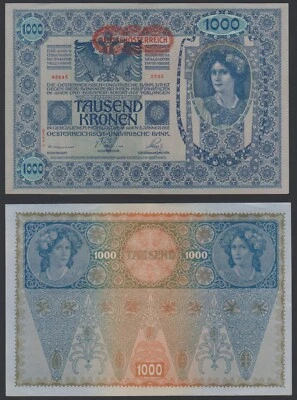 Austria 1000 kronen 1902 1919 DÖ P61(2) II Auflage Block 2502 aUNC w/Fold - Image 1 of 4