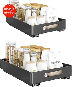 2 Pack Pull Out Cabinet Organizer Adhesive Slide Out Drawer Multifunctional Blac - Picture 1 of 12