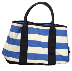 Croft & Barrow Canvas Lined Tote Shoulder Bag Pockets Blue & White Stripes 17x11 - Picture 1 of 20