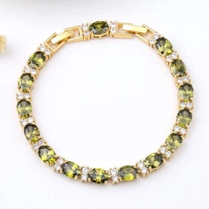 New Oval Cut Oliver Green Citrine Gemstone Gold Chain Charm Women Bracelets - Picture 1 of 6