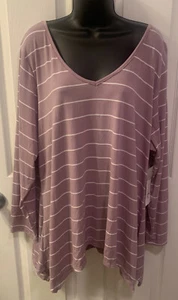 Womens Just Be Top 3X Soft! NWT! Long Sleeve Lavender Stripped! - Picture 1 of 4