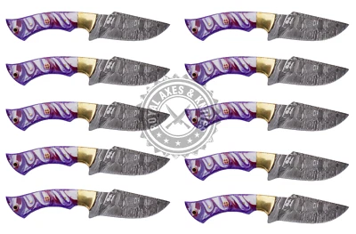 (Lot of 10) Custom Hand Made Damascus Steel Bowie Knife With purple Resin Handle - Image 1 of 4