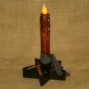 LED Wax Dipped 8 Inch Candle Stick Star Metal Taper holder Rosehips Country - Picture 1 of 4