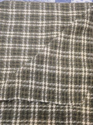 Houndstooth Pattern Fabric Material Greens & Off White Wool Blend 1.5 Yards - Image 1 of 4
