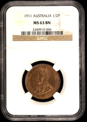 1911 Australia 1/2 Penny, NGC MS 63, KM-22 - Image 1 of 2