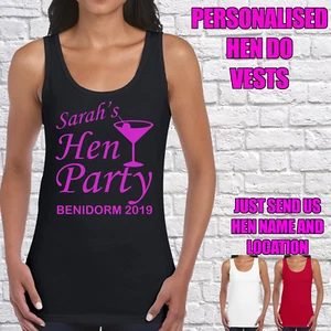 LADIES HEN PARTY VEST TOPS HEN DO VESTS PERSONALISED NAME CUSTOM DESIGN (D1) - Picture 1 of 4