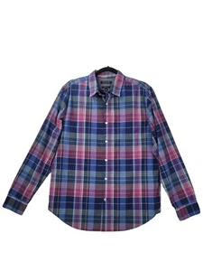 Banana Republic Shirt Mens Medium Camden Fit Custom 078 Wash Plaid Blue Red - Picture 1 of 11