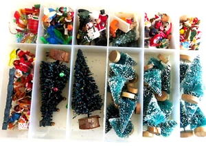 Tiny Christmas Tree Ornaments Miniatures LOT 80 & 23 Brush Trees 3 sizes in Case - Picture 1 of 11