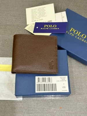 New Geniune Polo Ralph Lauren Men's Bifold Wallet with Coin Pocket-Brown